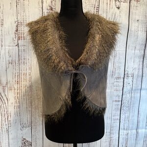 Faux Fur-Trimmed Gray Vest - Women Jackets & Coats